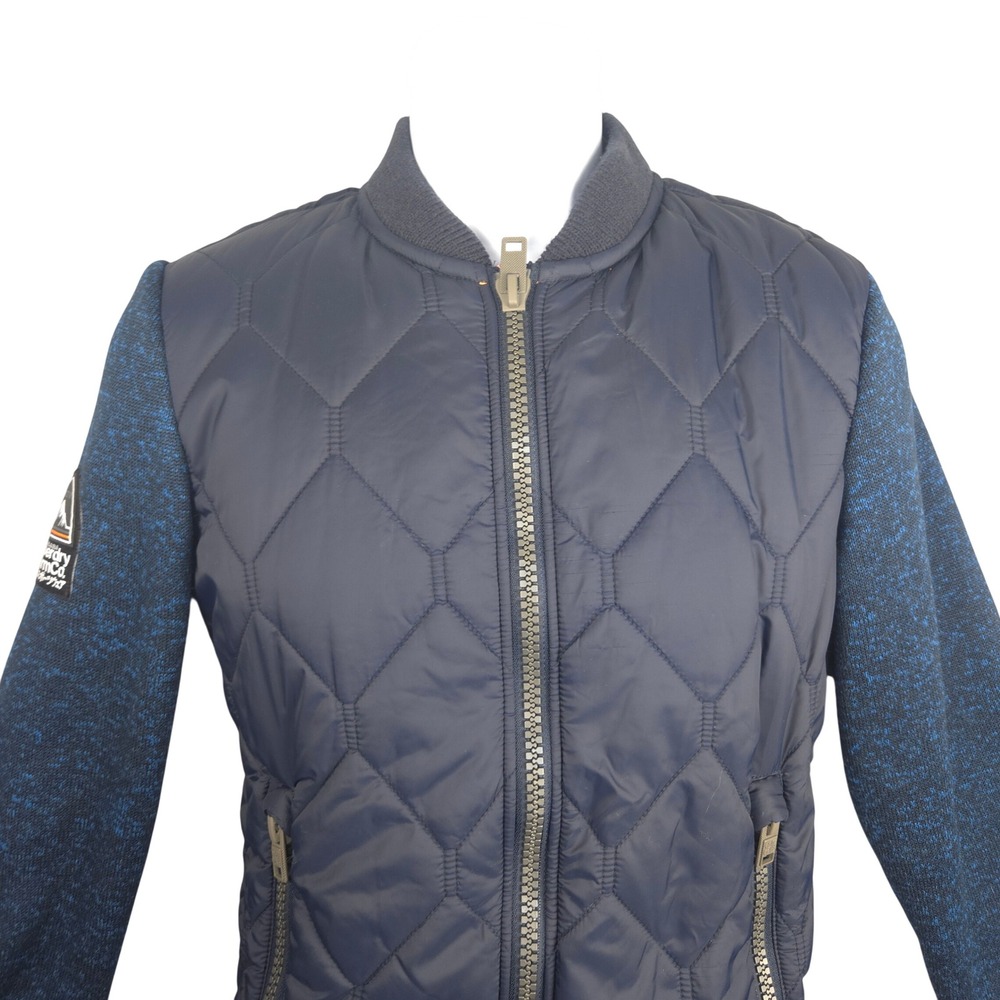 Superdry Storm Co Mens Navy Blue Quilted Hybrid Knit Bomber Jacket M20070PP S
